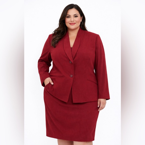 Kasper Jackets & Blazers - Kasper Red Skirt/Blazer Suit Set – Classic Tailored Career Office Power Suit